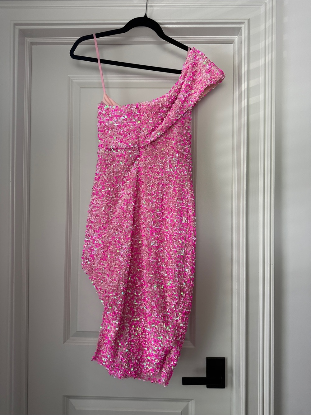 Barbie Vibes One-Shoulder Pink Sequin Dress - Picture 2 of 9